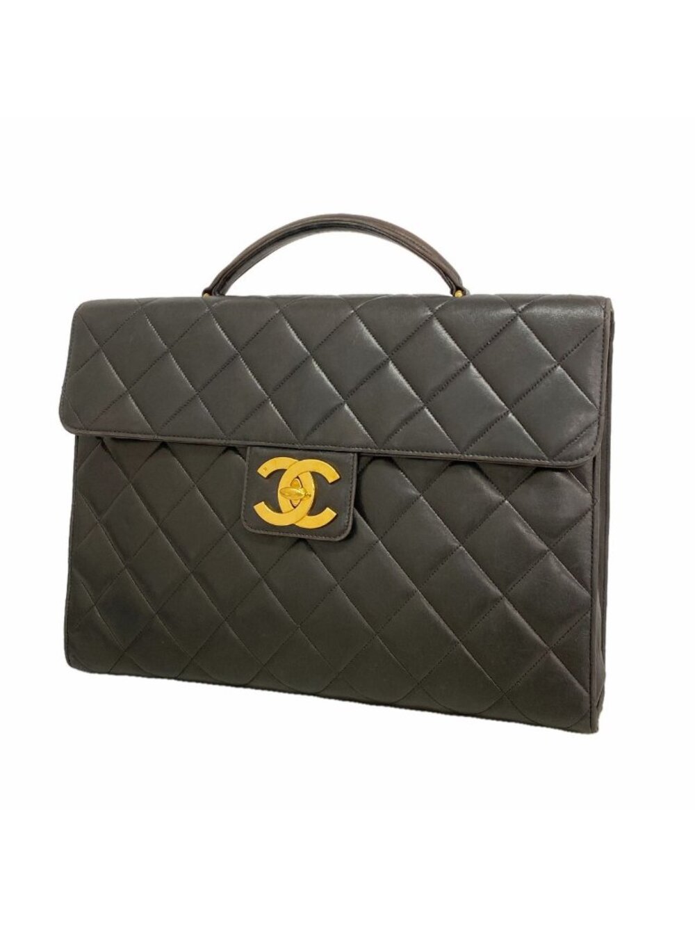 Chanel Business Bag Quilted Lambskin Black Gold